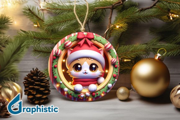 3D Cat Christmas Ornament Front 06 Illustrations Review