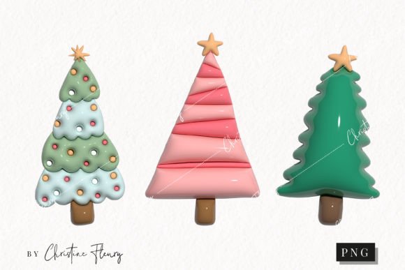 3D Inflated Christmas Trees Clipart for Modern Illustrations