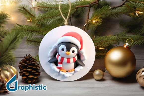 3D Penguin Christmas Ornament Front 96 in Illustrations