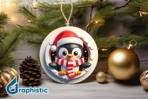 3D Penguin Christmas Ornament Front 98 for Illustrations