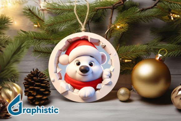3D Polar Bear Christmas Ornament F 120