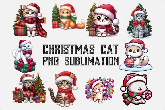 Christmas Cat PNG Sublimation Bundle for Illustrations