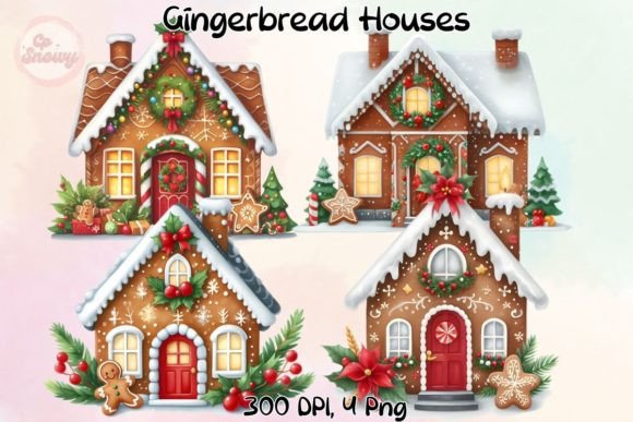 Christmas Gingerbread Houses Sublimation for Illustrations