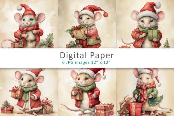Christmas Mouse Digital Paper Background for Illustrations