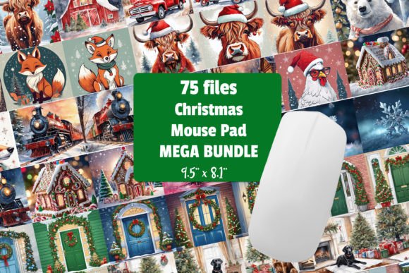 Christmas Mouse Pad Sublimation Bundle: Festive Illustrations for Crafters