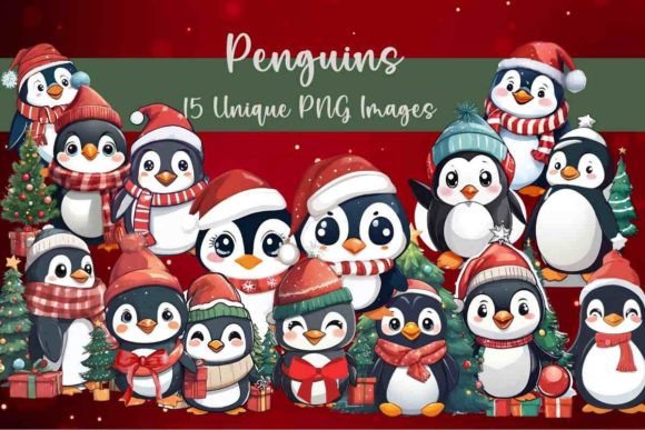 Christmas, Penguin Png Files for Modern Illustrations