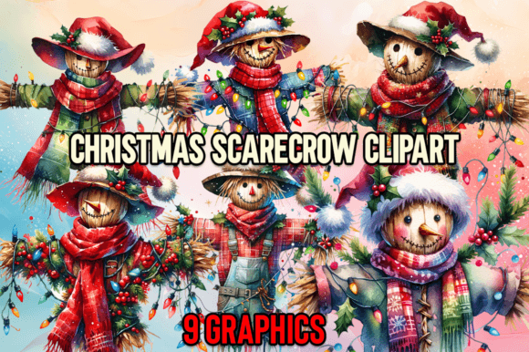 Christmas Scarecrow Clipart for Festive Illustrations