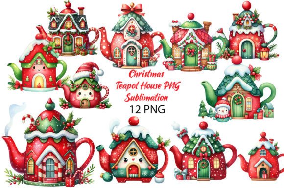 Christmas Teapot House PNG Sublimation for Illustrations