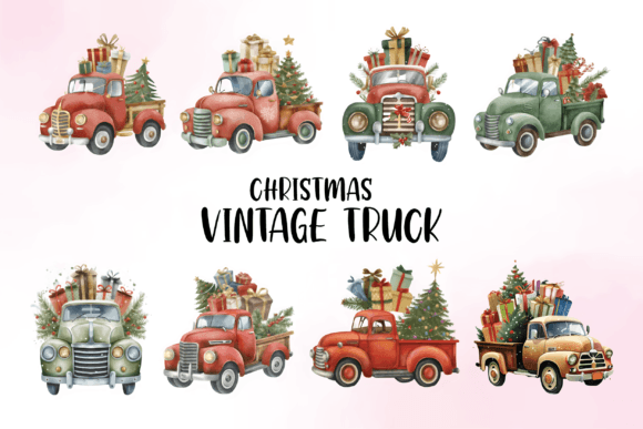 Christmas Watercolor Truck Clipart for Modern Illustrations