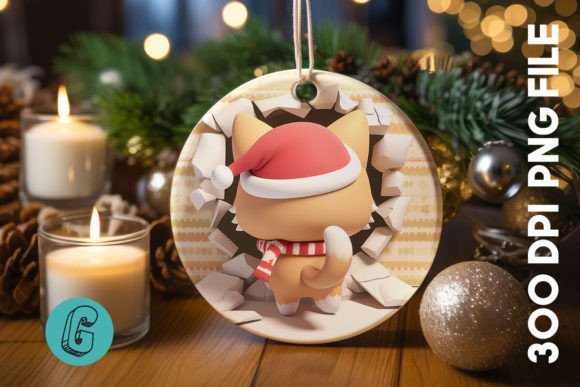 Cute Cat Christmas Ornament Back 03 for Illustrations