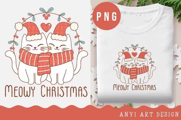 Cute Cats Christmas Sublimation PNG for Festive Illustrations