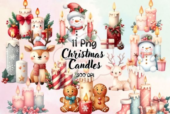 Cute Christmas Candles Sublimation: Warm Illustrations for Holiday Content
