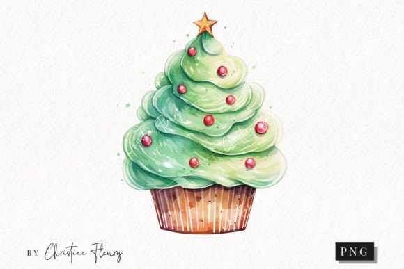 Cute Christmas Tree Cupcake Clipart for Illustrations