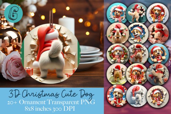 Cute Dog Christmas Ornament 2-sided Pack for Illustrations