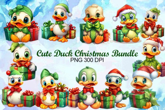 Cute Duck Christmas Sublimation Clipart for Illustrations
