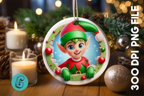 Cute ELF Christmas Ornament F 130 for Illustrations and Blog Graphics
