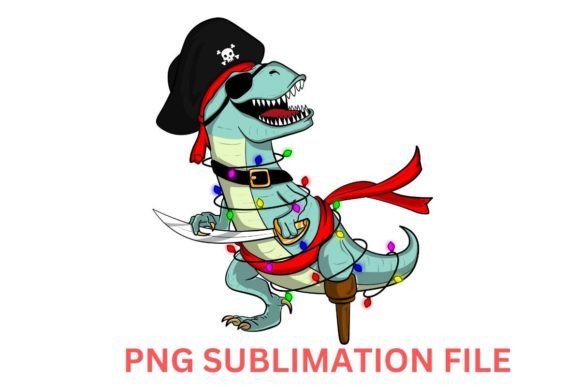 Dinosaur Pirate Christmas PNG Sublimatio for Illustrations