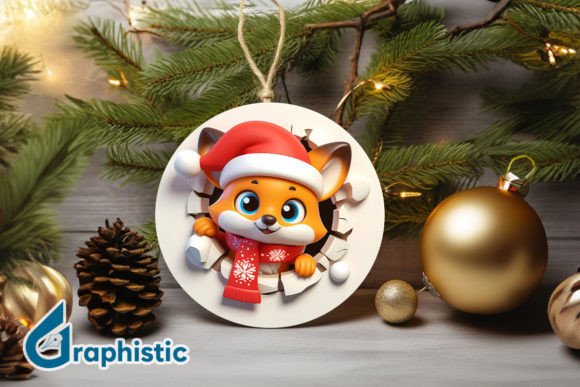 Fox 3D Christmas Ornament PNG Front 18 for Festive Illustrations