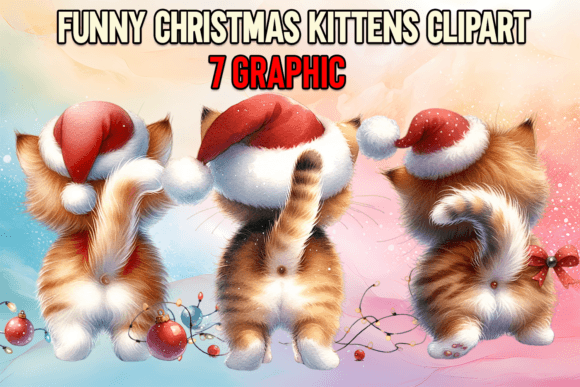 Funny Christmas Kittens Clipart: Festive Illustrations for Local Brands