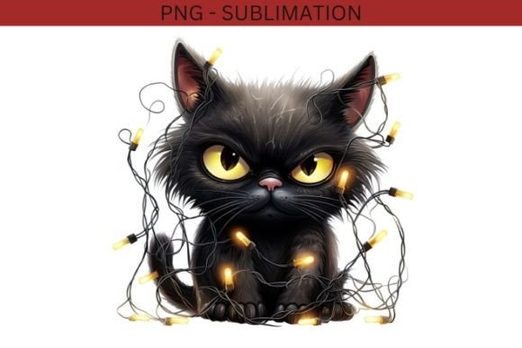 Grumpy Cat with Christmas Lights, Black Illustrations Review