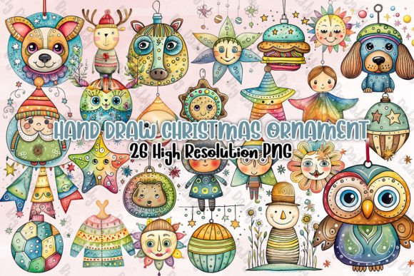 Hand Draw Christmas Ornament Clipart PNG for Illustrations