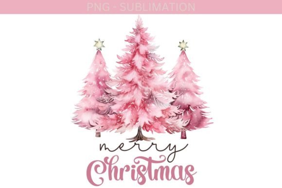 Merry Christmas PNG Pink Tree Design for Illustrations