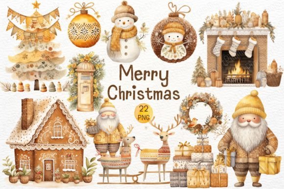 Merry Christmas Watercolor Clipart for Modern Illustrations