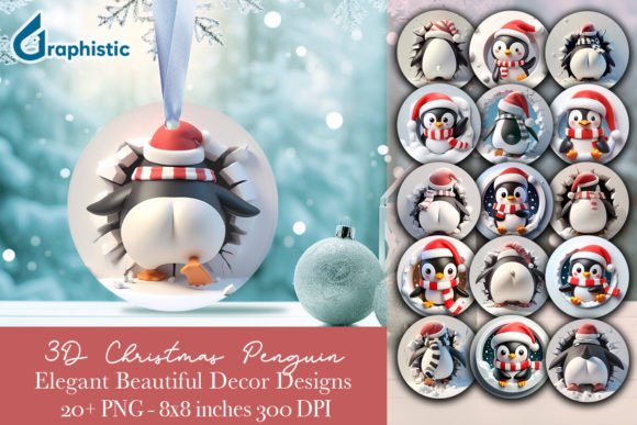 Ornament 2-side Penguin Christmas Bundle: Illustrations for Branding