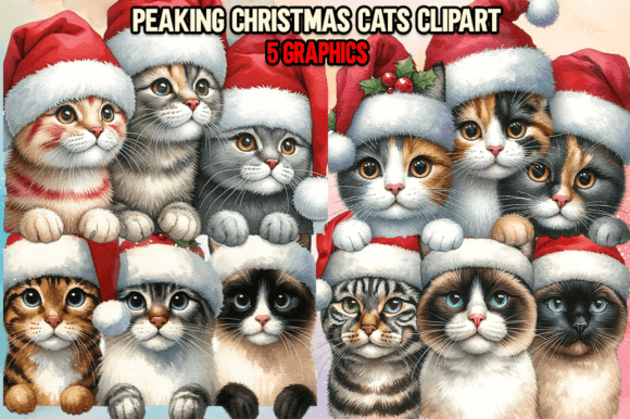 Peaking Christmas Cats Cliparts for Festive Illustrations