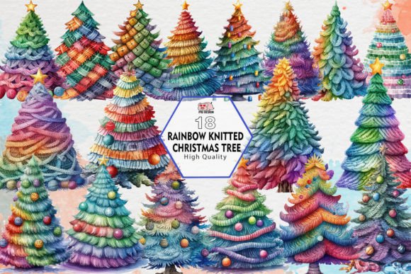 Rainbow Knitted Christmas Tree Clipart Review