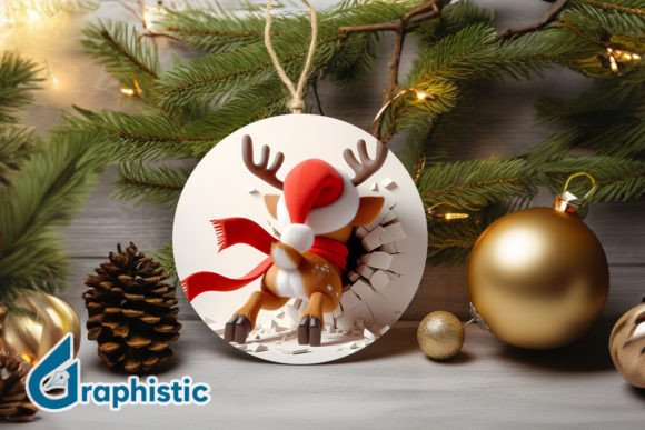 Reindeer 3D Christmas Ornament Back 27 for Illustrations