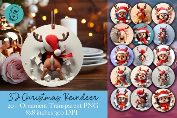 Reindeer Christmas Ornament 2-sided Pack for Illustrations