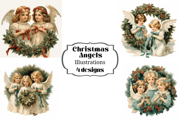 Victorian Christmas Angels Illustrations for Branding