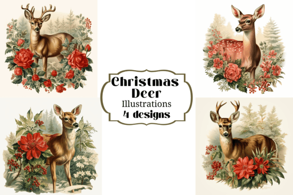 Victorian Christmas Deer Illustrations for Editorial Design