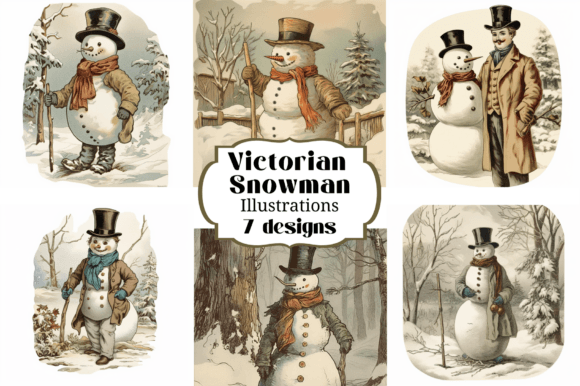 Victorian Christmas Snowman Illustration for Seasonal Designs