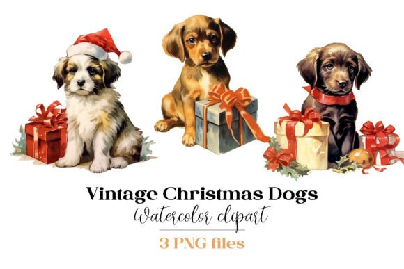 Vintage Christmas Dogs Sublimation PNG for Illustrations