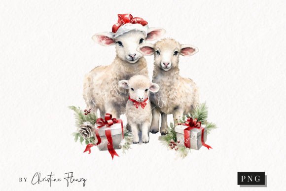Vintage Christmas Sheep Clipart for Seasonal Illustrations
