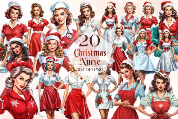 Vintage Pin Up Christmas Nurse Clipart