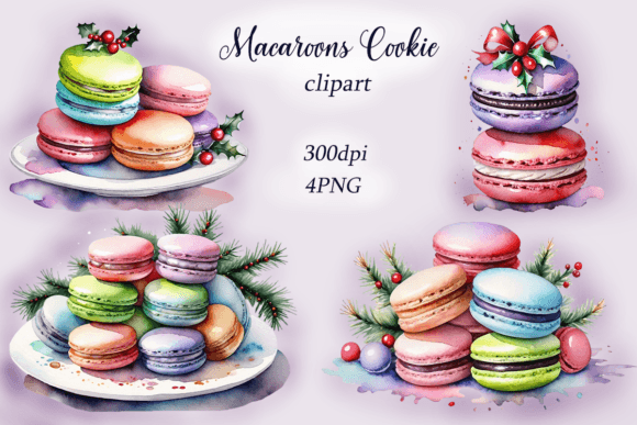 Watercolor Christmas Macaroons Cookie: Seasonal Illustrations for Editors