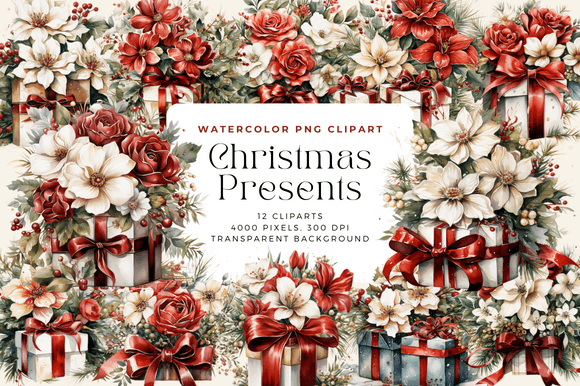 Watercolor Christmas Presents Cliparts for Modern Illustrations