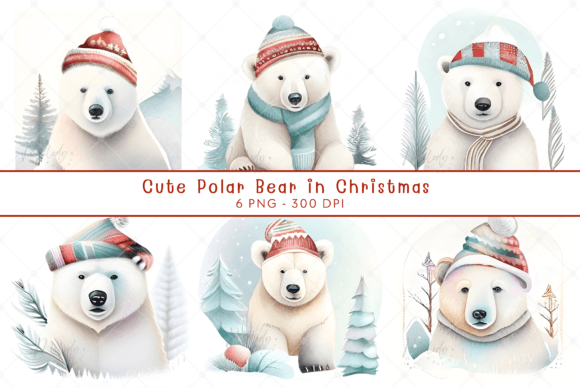 Watercolor Cute Polar Bear in Christmas for Illustrations