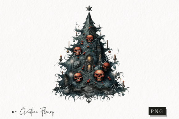 Watercolor Goth Christmas Tree Clipart for Unique Illustrations